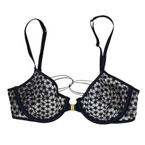 Victoria's Secret Unlined Demi Bra, Sheer, Front Close, Strappy Back, Size 32C